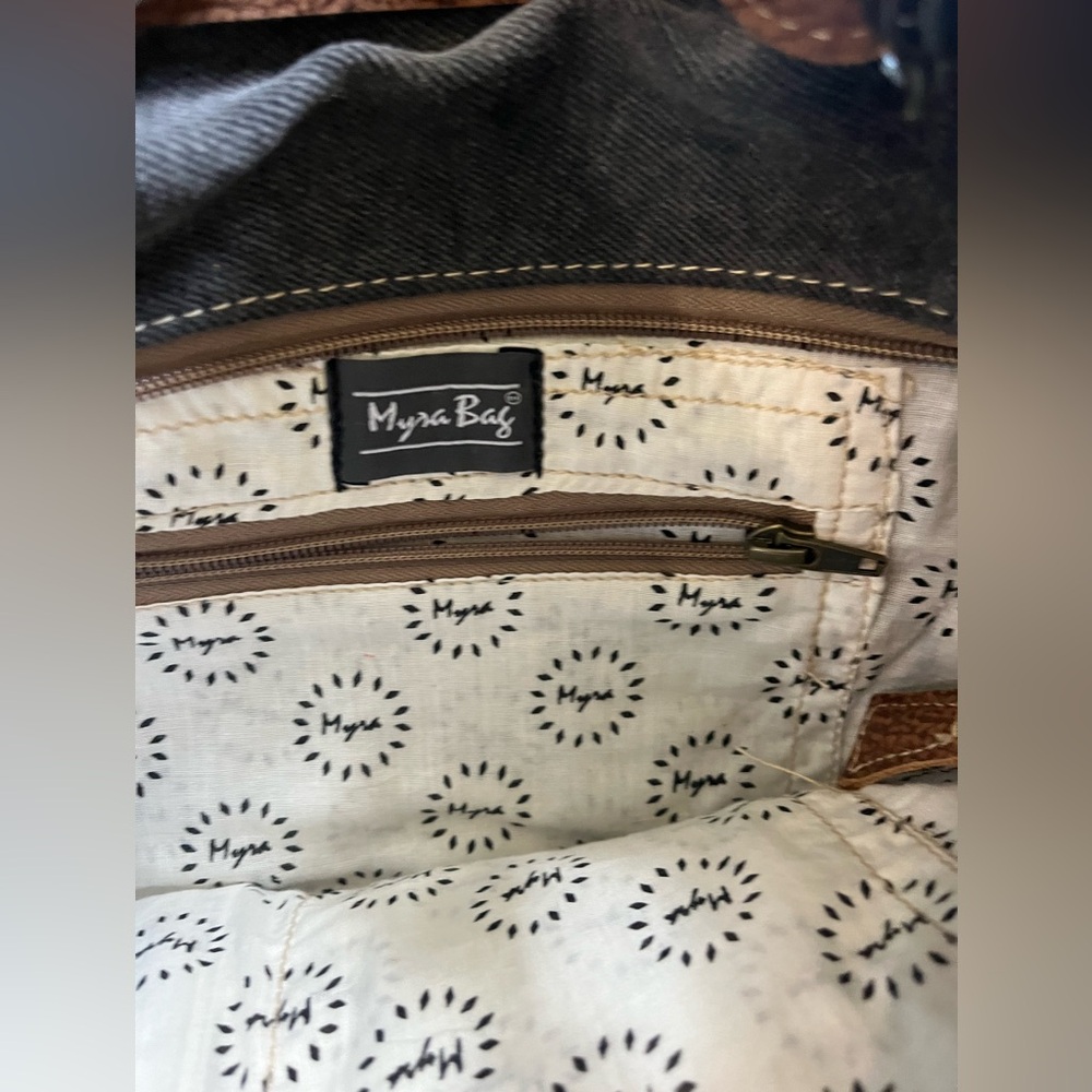 Myra crossbody shoulder bag purse milestone canvas leather hair on brown S-2638 - Picture 3 of 5